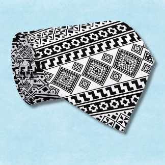 Cravate Noir Blanc Géométrique Polynésien Tribal Monogramm