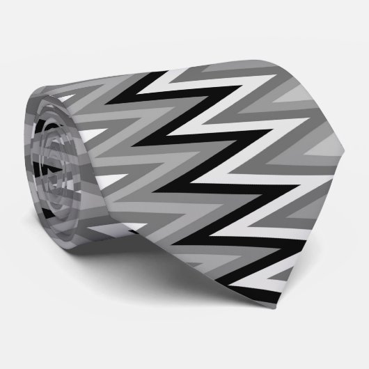Cravate Noir blanc gris argenté gris Motif Zigzag (Roulé)