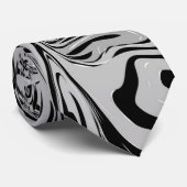 Cravate Noir Blanc Gris Élégant Design Moderne (Roulé)