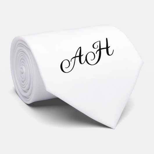 Cravate Noir Blanc Initiales Groomsmen Monogramme (Roulé)