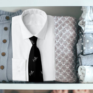 Cravate Noir blanc nom motif script moderne
