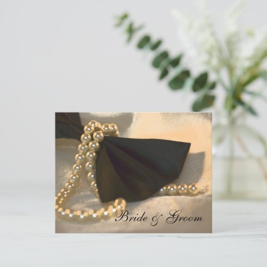 Cravate noir blanc perles Fiançailles Faire-part (Debout devant)