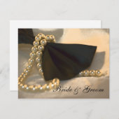 Cravate noir blanc perles Fiançailles Faire-part (Devant / Derrière)