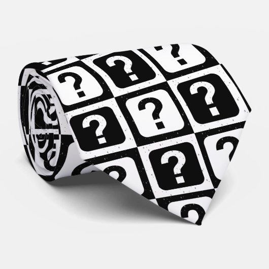 Cravate Noir blanc Question Mark Riddle Block Monogramme (Roulé)