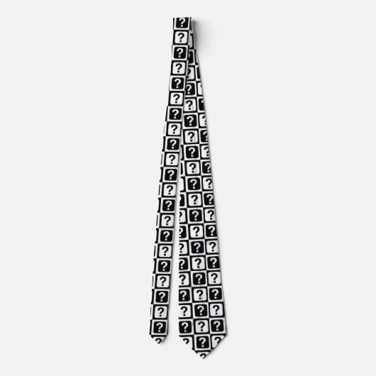 Cravate Noir blanc Question Mark Riddle Block Monogramme (Dos)