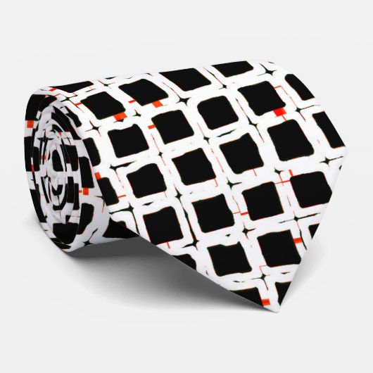 Cravate Noir blanc rouge Abstrait Motif chic (Roulé)