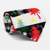 Cravate Noir Blanc Stripes Neiges Rouge Vert Arbres (Roulé)