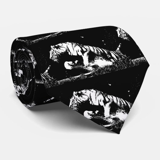 Cravate noir blanc Tiger Pop Art (Roulé)