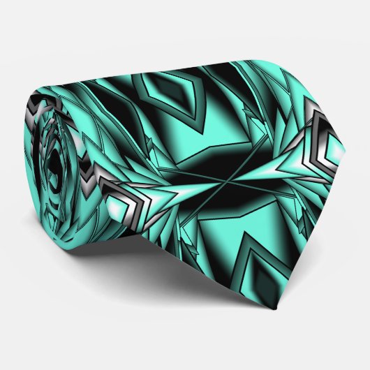 Cravate Noir Blanc Turquoise Ombre Art Abstrait moderne (Roulé)