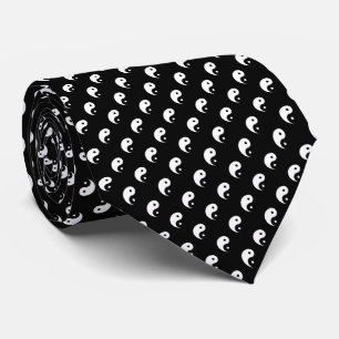 Cravate Noir Blanc Yin et Yang sur Noir