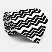 Cravate Noir Blanc Zigzag Chevron Motif Design (Roulé)