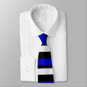 Cravate Noir bleu royal et argent Horizontal-Rayés