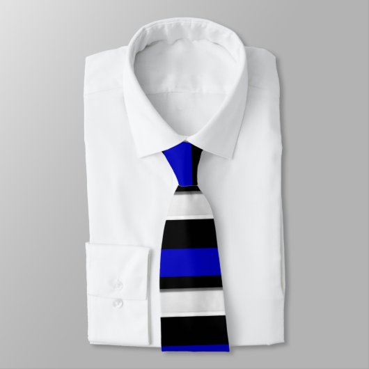 Cravate Noir bleu royal et argent Horizontal-Rayés (Attaché)