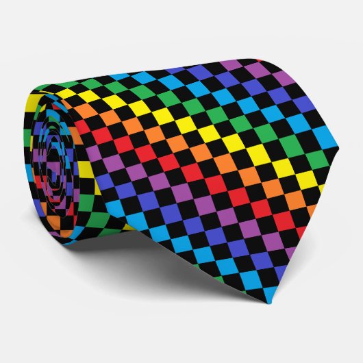 Cravate Noir Checkered d'arc-en-ciel (Roulé)