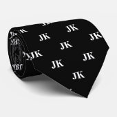 Cravate Noir classique Monogramme Blanc Initiales Motif (Roulé)