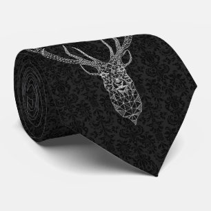Cravate Noir Damas Blanc moderne Cerf de Noël