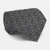 Cravate Noir de charbon Art Déco géométrique en soie jacqu (Roulé)
