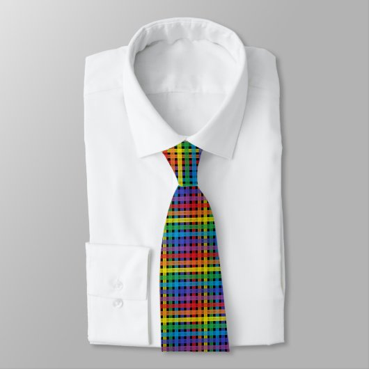 Cravate Noir de plaid d'arc-en-ciel (Attaché)