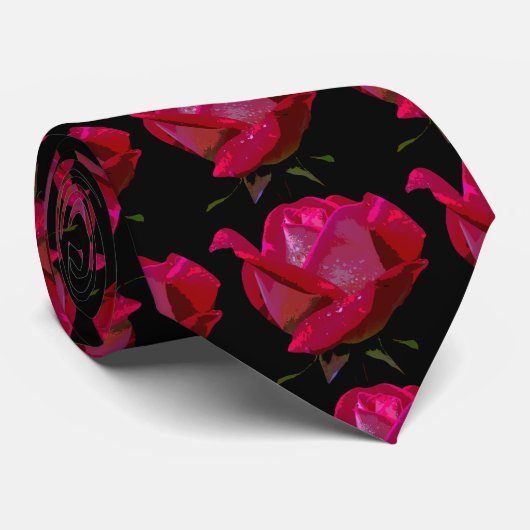 Cravate noir de roses rouges (Roulé)
