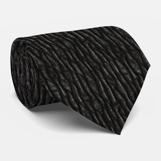 Cravate noir en cuir Faux texturé noir (Roulé)