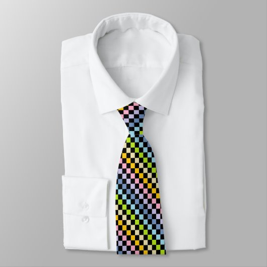 Cravate Noir en pastel Checkered d'arc-en-ciel (Attaché)