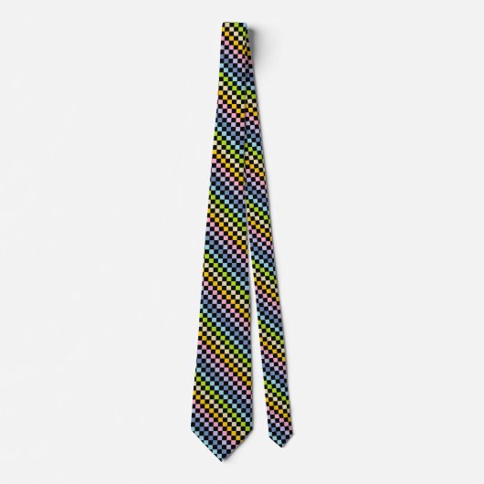 Cravate Noir en pastel Checkered d'arc-en-ciel (Devant)