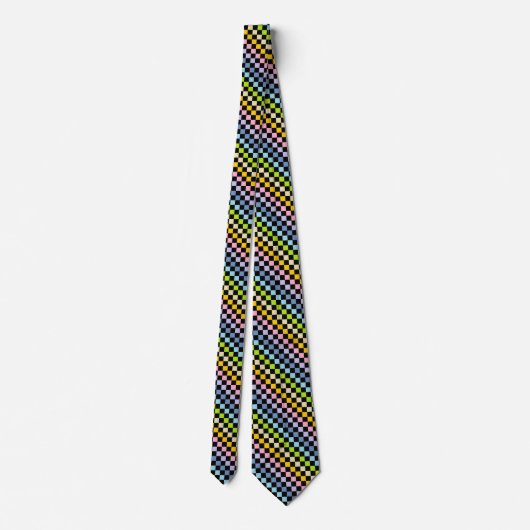 Cravate Noir en pastel Checkered d'arc-en-ciel (Dos)