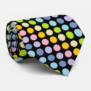 Cravate Noir en pastel de pois d'arc-en-ciel