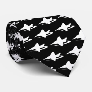 Cravate noir et blanc avec avion de chasse