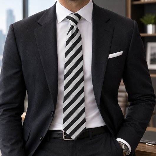 Cravate Noir et blanc diagonal classique moderne