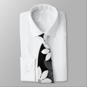 Cravate Noir et blanc, gris transparent motif de fleurs (Attaché)