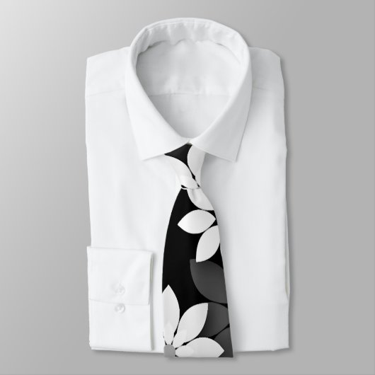 Cravate Noir et blanc, gris transparent motif de fleurs (Attaché)