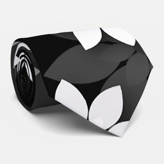 Cravate Noir et blanc, gris transparent motif de fleurs (Roulé)