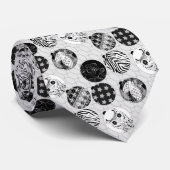 Cravate Noir et blanc, motif de Noël (Roulé)