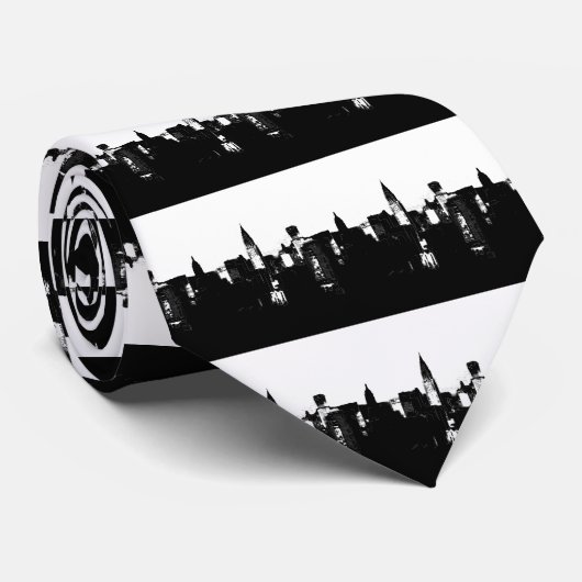 Cravate Noir et blanc New York City (Roulé)
