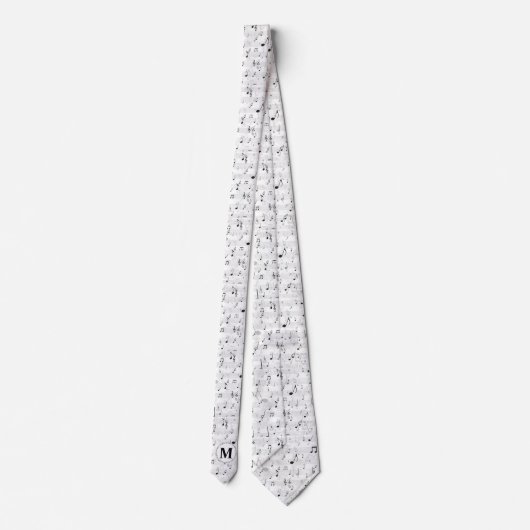 Cravate Noir et blanc Note musicale Musicien Monogramme (Dos)