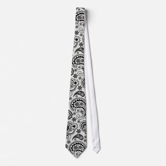 Cravate Noir et blanc Retro Ornate Paisley Motif 2 (Devant)