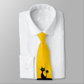 Cravate Noir et jaune avec chat (Attaché)