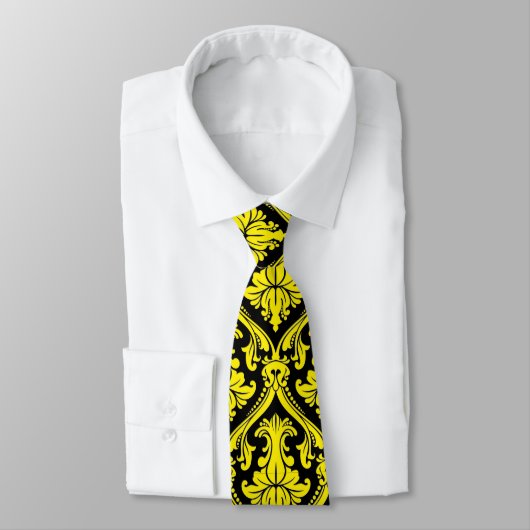 Cravate Noir Et Jaune Retro Damas Motif Ombrage (Attaché)