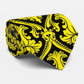 Cravate Noir Et Jaune Retro Damas Motif Ombrage (Roulé)
