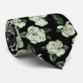 Cravate Noir et Moody Elegant blanc motif floral (Roulé)