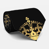 Cravate Noir et motif de couronne d'or (Roulé)