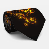 Cravate Noir et notes musicales de tourbillonnement d'or (Roulé)
