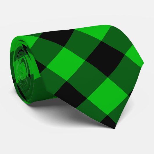 Cravate Noir et vert Plaid coché (Roulé)