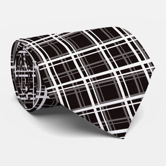 Cravate Noir Fenêtre Plaid Grid Stripes Design Motif (Roulé)