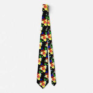 Cravate noir inhabituel avec motif de fleurs jaune et roug