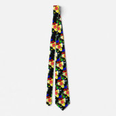 Cravate noir inhabituel avec motif de fleurs jaune et roug (Dos)