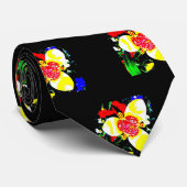 Cravate noir inhabituel avec motif de fleurs jaune et roug (Roulé)