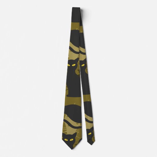 Cravate Noir Kitty Chat Metallizer Faco Déco (Devant)