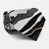 Cravate Noir Marbre Agate Or (Roulé)